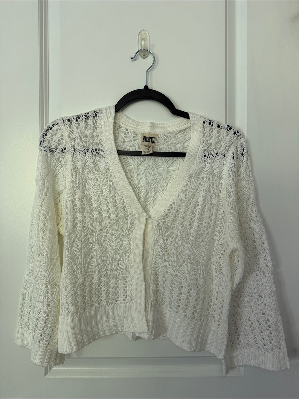 Sweet Kizz Sweater Knit Openwork Cardigan - White - Limited Brand